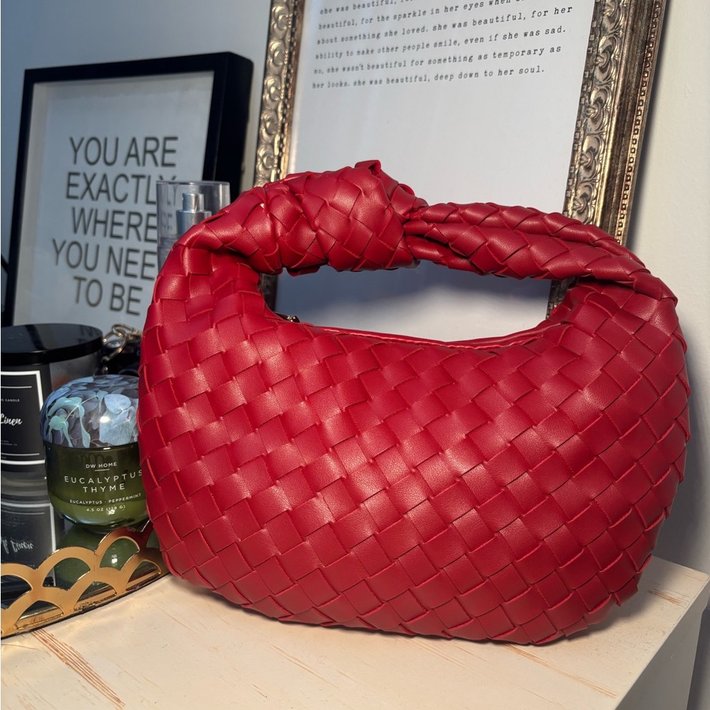 Red Woven Leather Bag